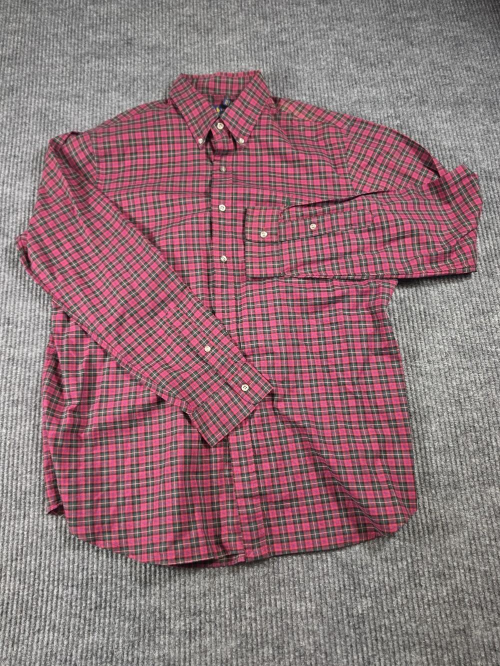 Ralph Lauren Blue Label Men's Red Plaid Green Pony, Ling Sleeve Size XL